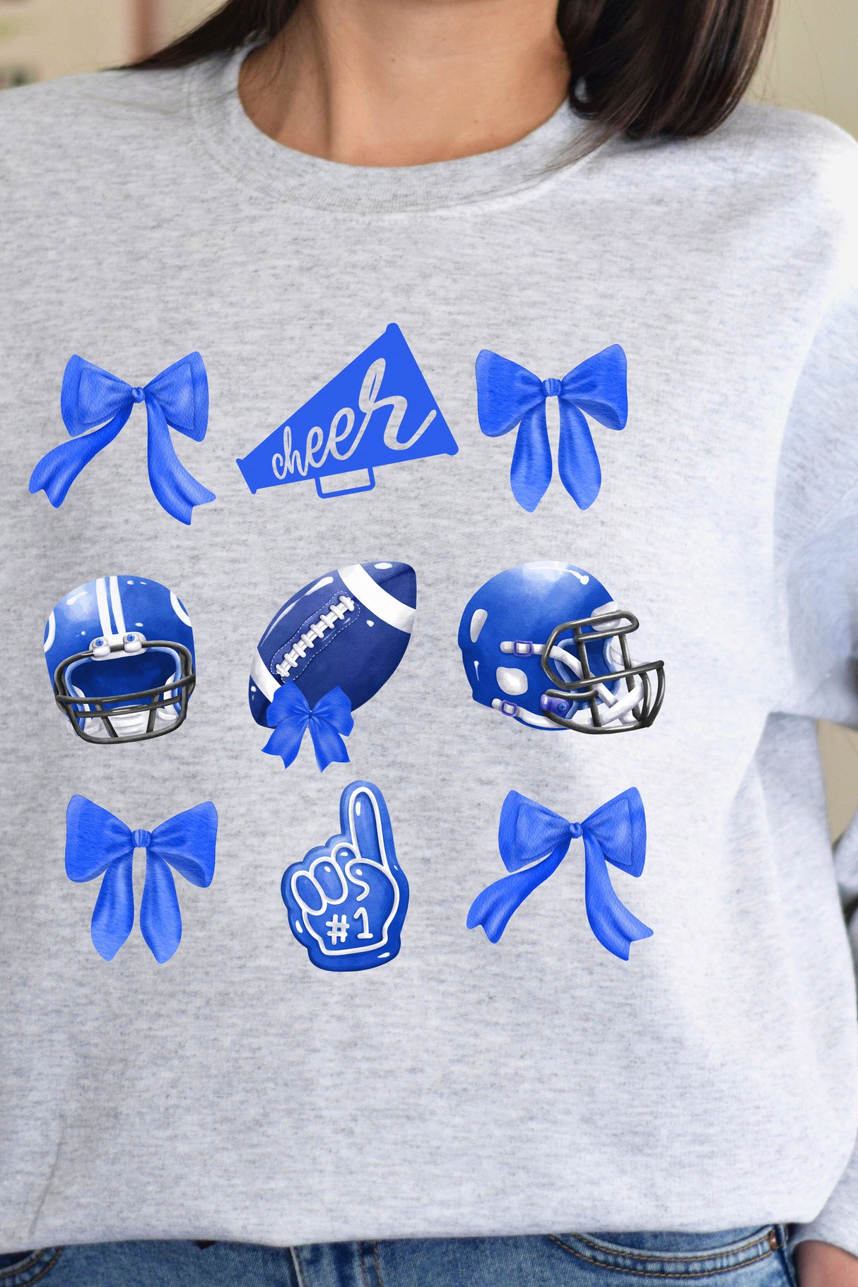 Blue Blitz And Bows Heavy-weight Crew Sweatshirt