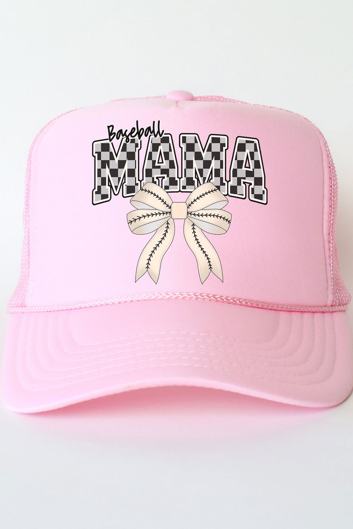 Baseball Checkered Mama Otto Soft Pink Foam Front Trucker Hat