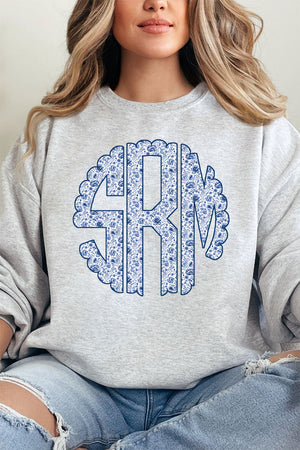 Blue Chinoiserie 3 Letter Monogram Unisex NuBlend Crew Sweatshirt