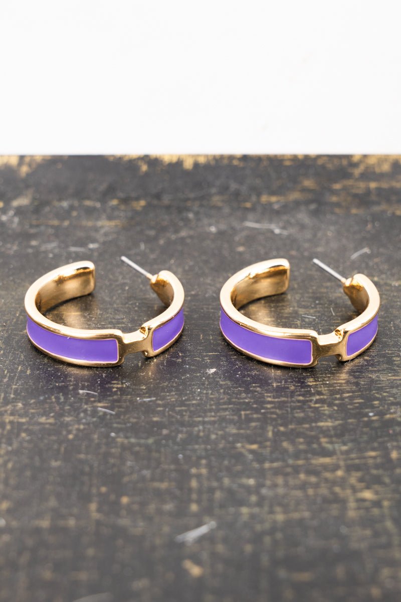 Leanna Lavender Goldtone Hoop Earrings - Wholesale Accessory Market