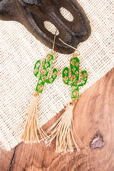 Green Cactus Corral Tassel Earrings - Wholesale Accessory Market