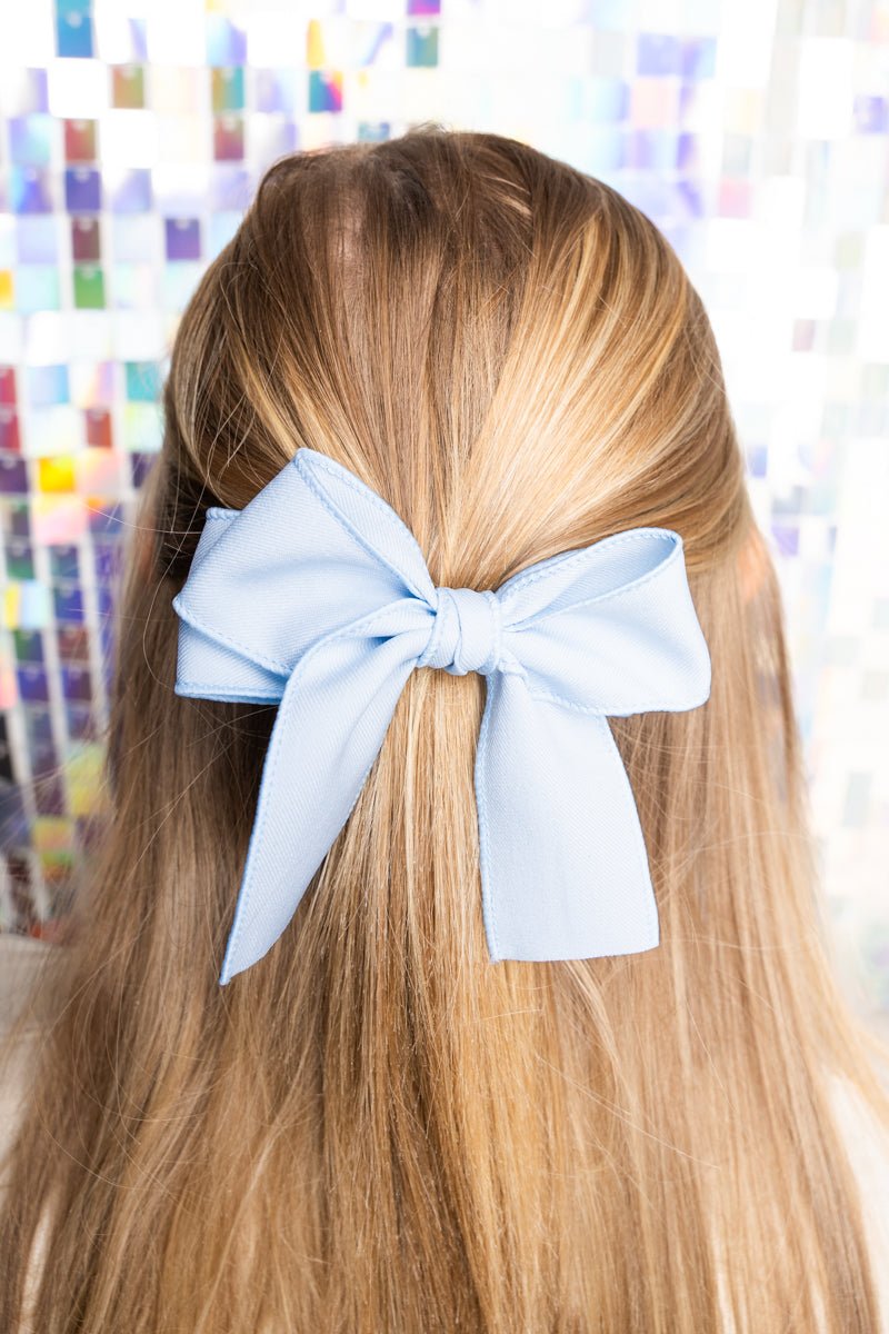 Full Of Charm Blue Hair Bow Barrette - Wholesale Accessory Market