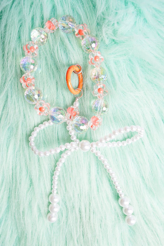 Coquette Cutie Pearl and Orange Beaded Bracelet Keychain - Wholesale Accessory Market