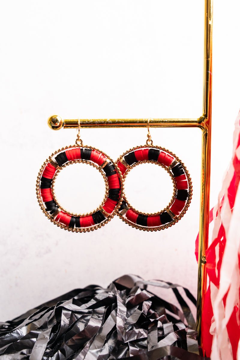 Red and Black Vinyl Disk Beaded Earrings - Wholesale Accessory Market