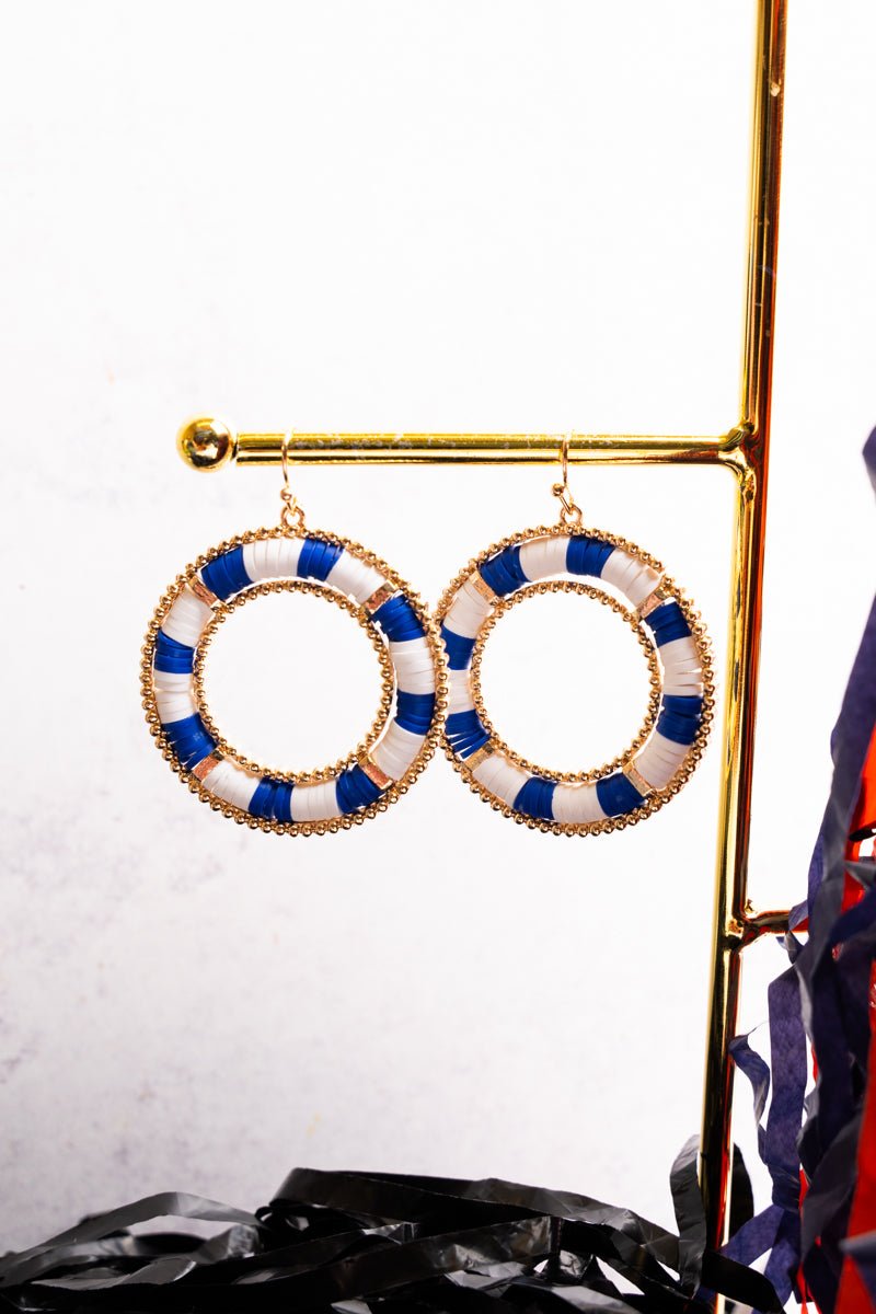 Blue and White Vinyl Disk Beaded Earrings - Wholesale Accessory Market