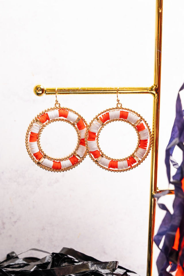 Orange and White Vinyl Disk Beaded Earrings - Wholesale Accessory Market