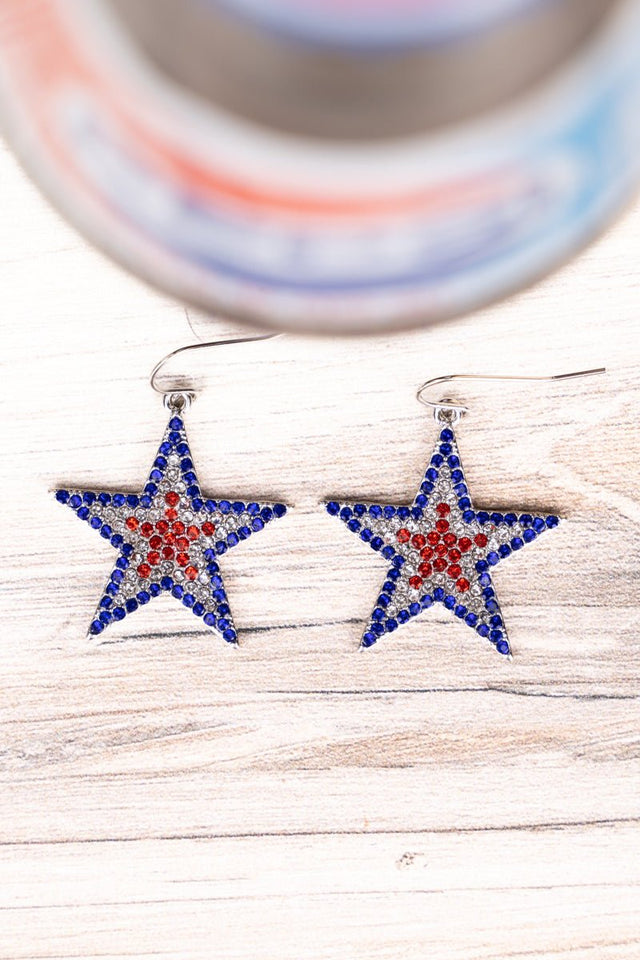 Free To Shine Patriotic Crystal Star Earrings - Wholesale Accessory Market