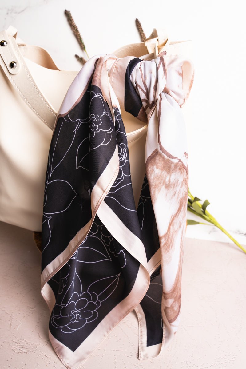 Magnolia's In Bloom Black Polyester Scarf - Wholesale Accessory Market