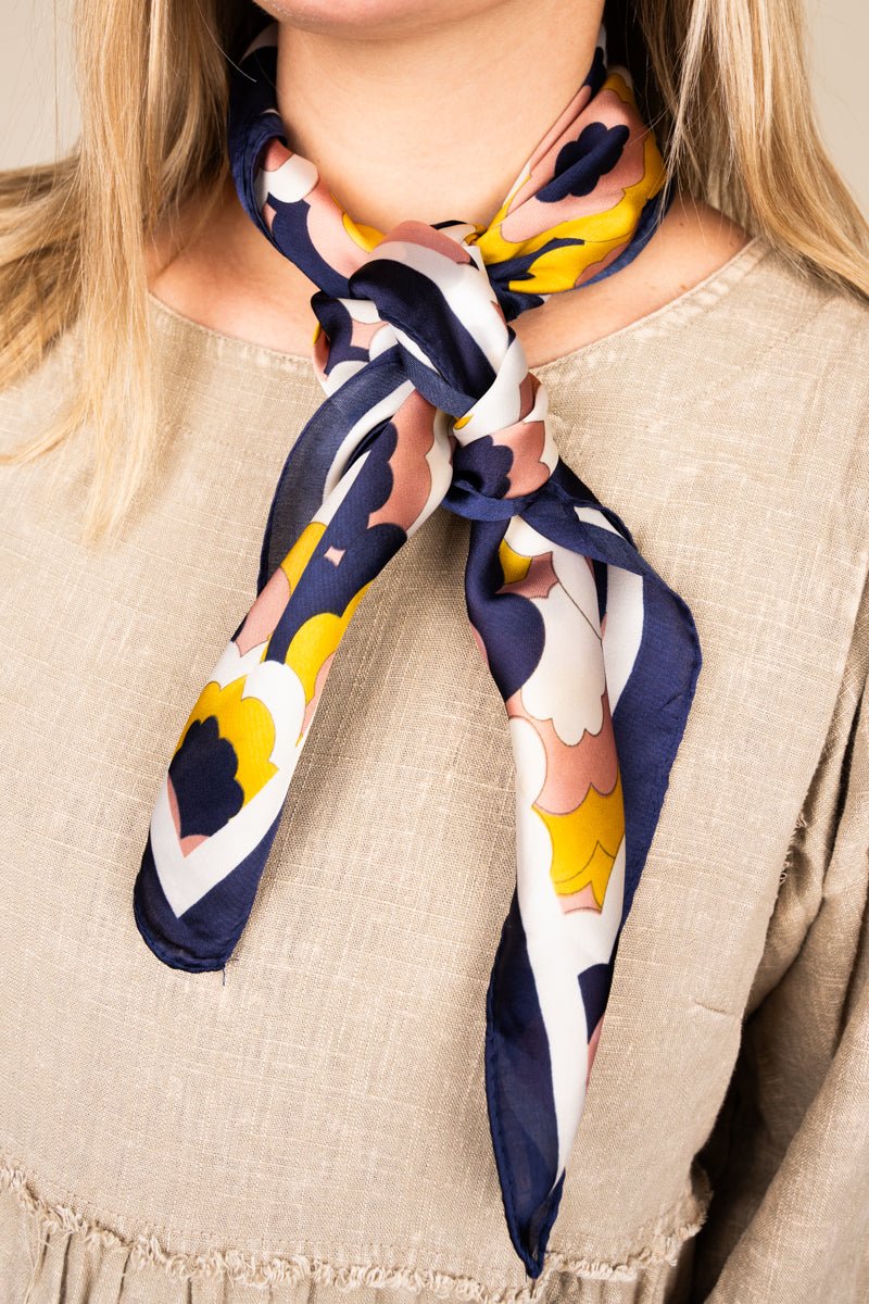 Groovy Boho Floral Navy Polyester Scarf - Wholesale Accessory Market