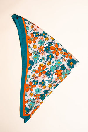 Turquoise Watercolor Floral Polyester Scarf - Wholesale Accessory Market