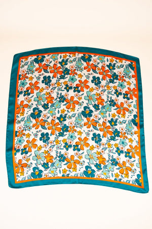 Turquoise Watercolor Floral Polyester Scarf - Wholesale Accessory Market