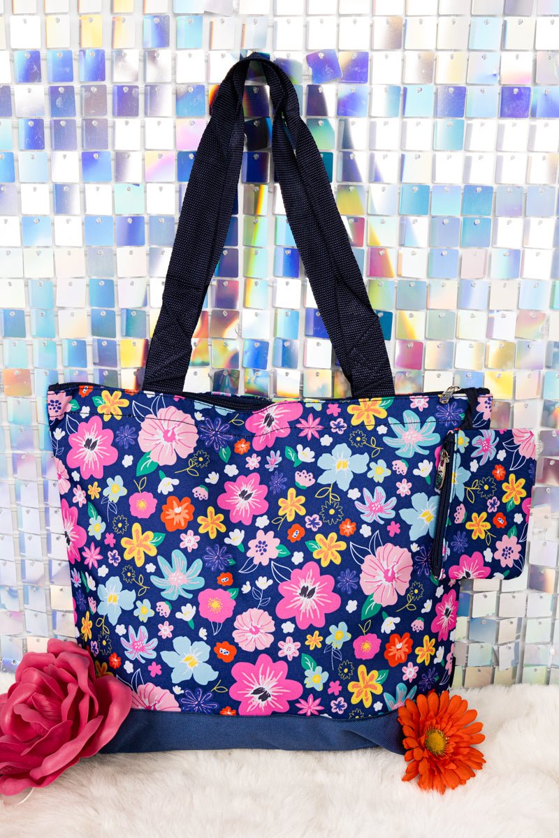 NGIL Garden Gala with Navy Trim Tote Bag - Wholesale Accessory Market