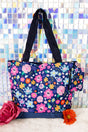 NGIL Garden Gala with Navy Trim Tote Bag - Wholesale Accessory Market