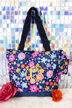 NGIL Garden Gala with Navy Trim Tote Bag - Wholesale Accessory Market