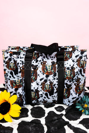 NGIL Corpus Christi Cow with Black Trim Large Organizer Tote - Wholesale Accessory Market