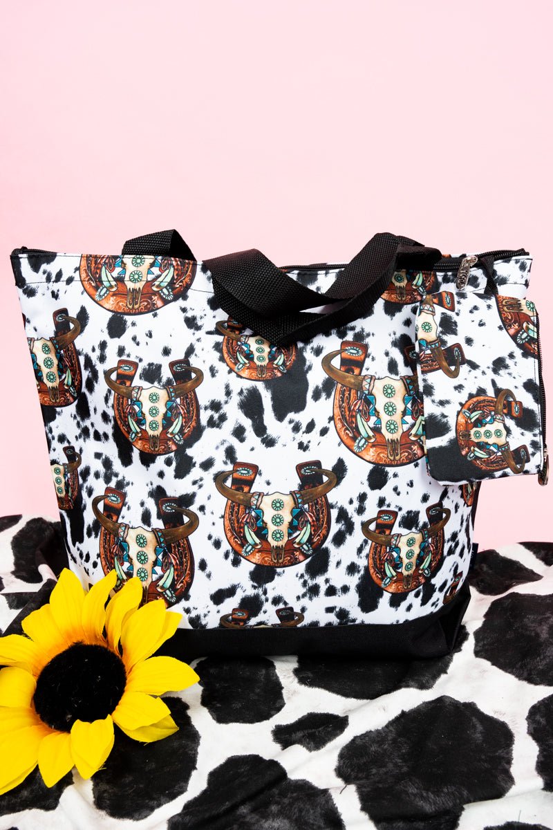 NGIL Corpus Christi Cow with Black Trim Tote Bag - Wholesale Accessory Market