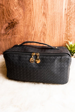 NGIL Morning Ready Woven Black Large Expandable Cosmetic Bag - Wholesale Accessory Market