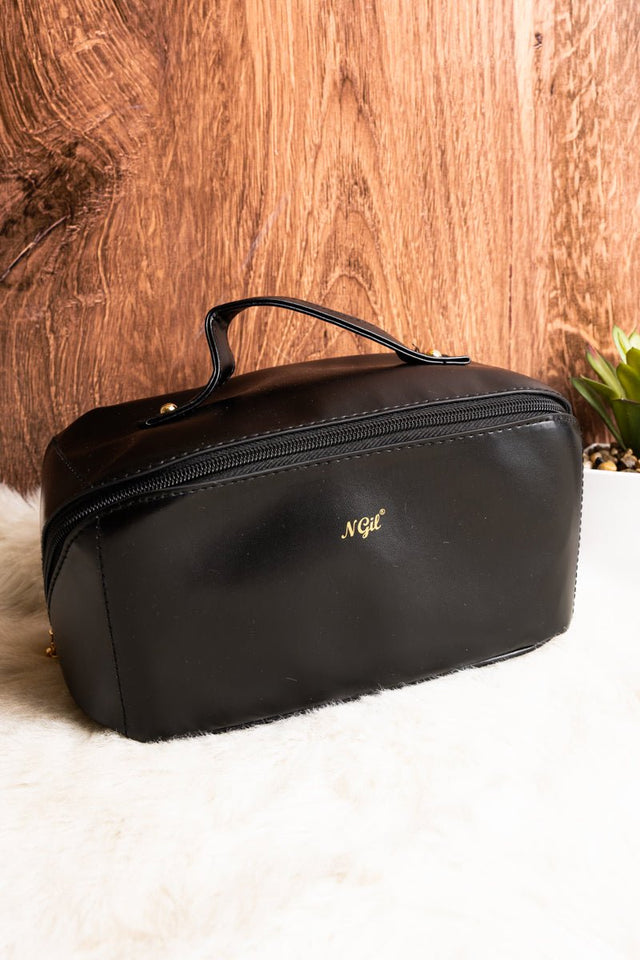 NGIL Morning Ready Black Medium Expandable Cosmetic Bag - Wholesale Accessory Market