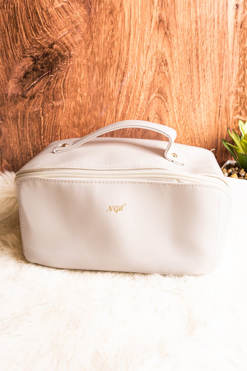 NGIL Morning Ready White Medium Expandable Cosmetic Bag - Wholesale Accessory Market