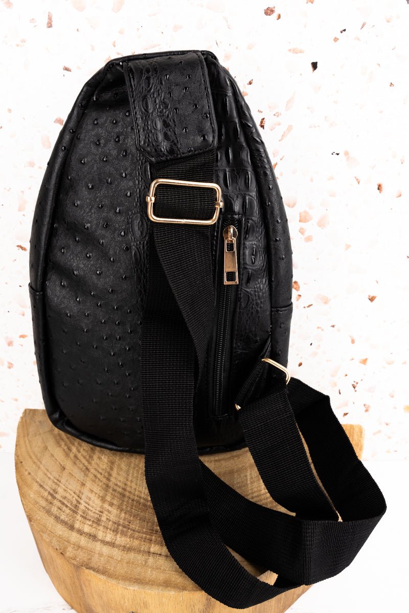 NGIL Black Small Faux Ostrich Rylee Sling Bag - Wholesale Accessory Market