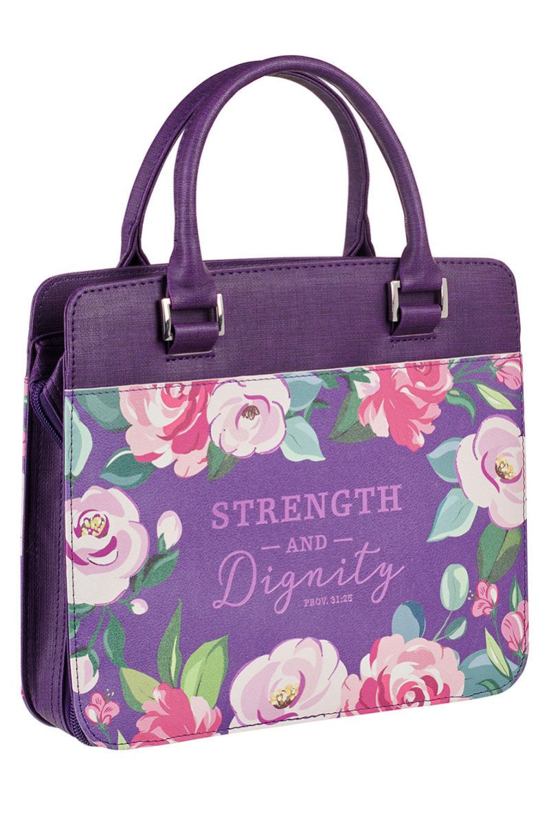 Strength and Dignity Purple Floral Large Purse-Style Bible Cover - Wholesale Accessory Market