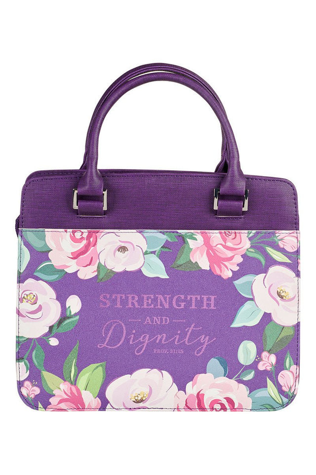 Strength and Dignity Purple Floral Large Purse-Style Bible Cover - Wholesale Accessory Market