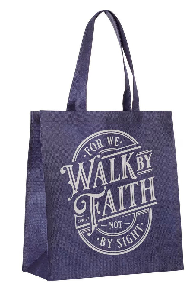 Walk By Faith Blue Shopping Tote Bag - Wholesale Accessory Market