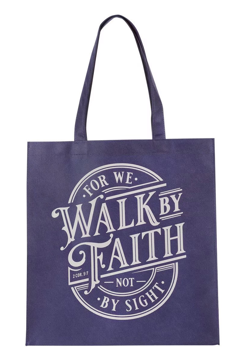 Walk By Faith Blue Shopping Tote Bag - Wholesale Accessory Market