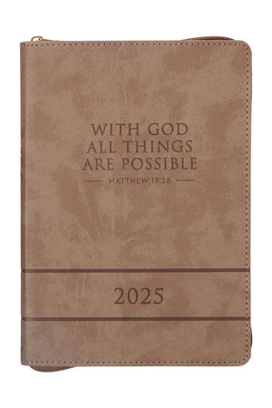 2025 All Things Are Possible Tuscan Tan LuxLeather Zippered Executive Planner - Wholesale Accessory Market