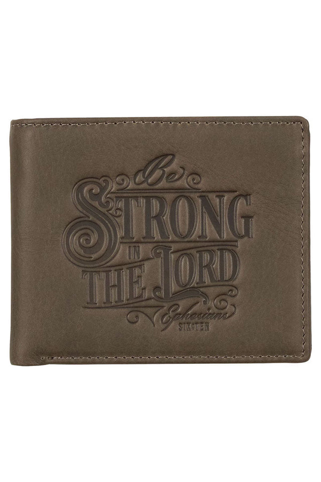 Be Strong in the Lord Charcoal - Brown Genuine Leather Bi - Fold Wallet - Wholesale Accessory Market