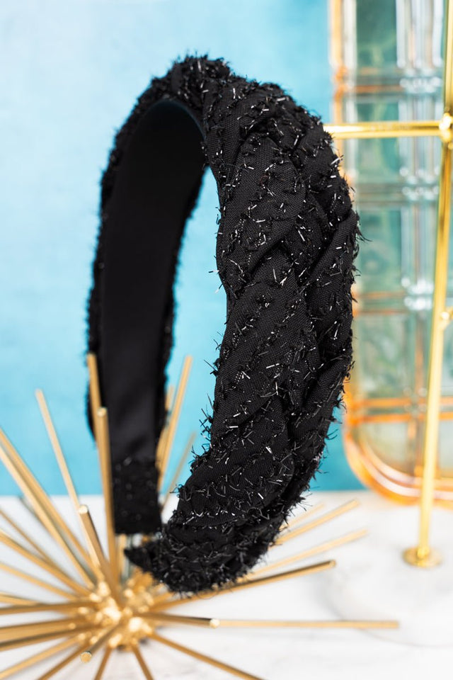 Be Clever Fiona Fuzzy Braided Knit Headband, Black - Wholesale Accessory Market