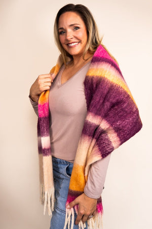 Be Clever British Columbia Colorblock Long Scarf, Wine - Wholesale Accessory Market