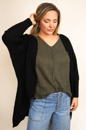 Be Clever Sweater Weather Knit Pocket Cardigan, Black - Wholesale Accessory Market