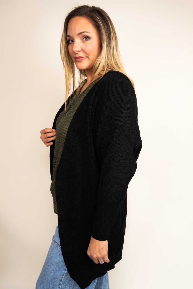 Be Clever Sweater Weather Knit Pocket Cardigan, Black - Wholesale Accessory Market