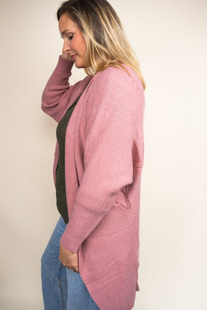 Be Clever Sweater Weather Knit Pocket Cardigan, Mauve - Wholesale Accessory Market