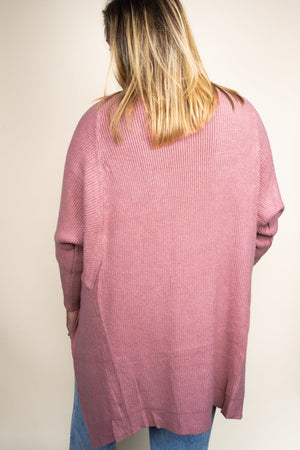 Be Clever Sweater Weather Knit Pocket Cardigan, Mauve - Wholesale Accessory Market