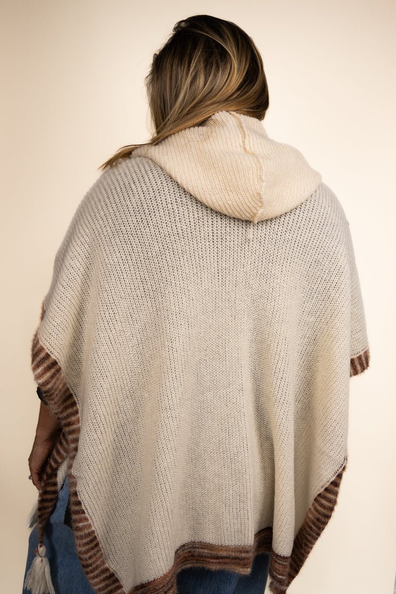 Be Clever Winter Walks Hooded Poncho, Ivory - Wholesale Accessory Market