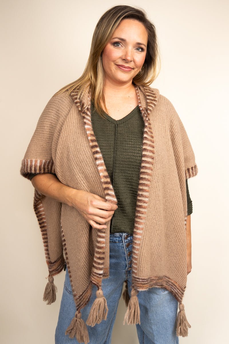 Be Clever Winter Walks Hooded Poncho, Taupe - Wholesale Accessory Market