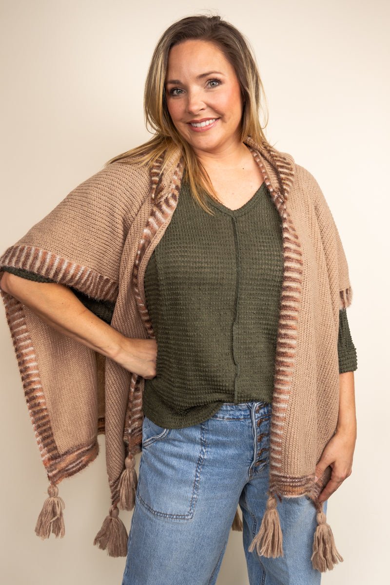 Be Clever Winter Walks Hooded Poncho, Taupe - Wholesale Accessory Market