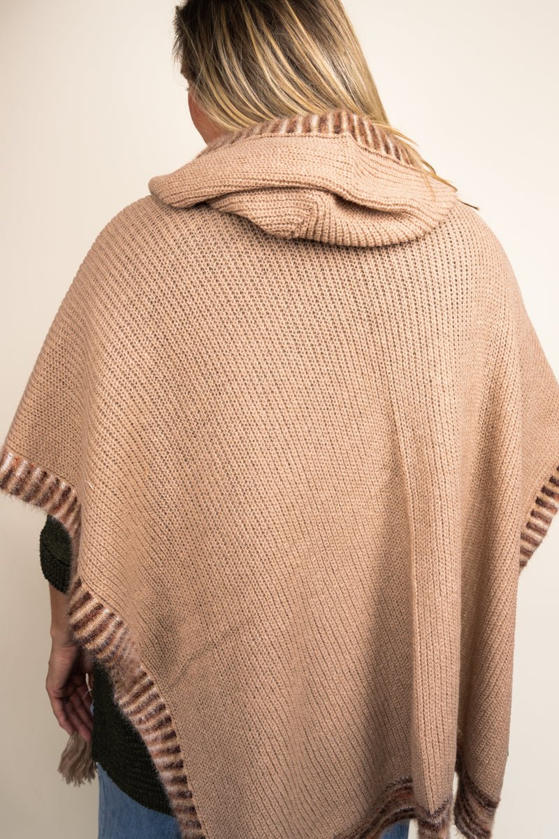 Be Clever Winter Walks Hooded Poncho, Taupe - Wholesale Accessory Market