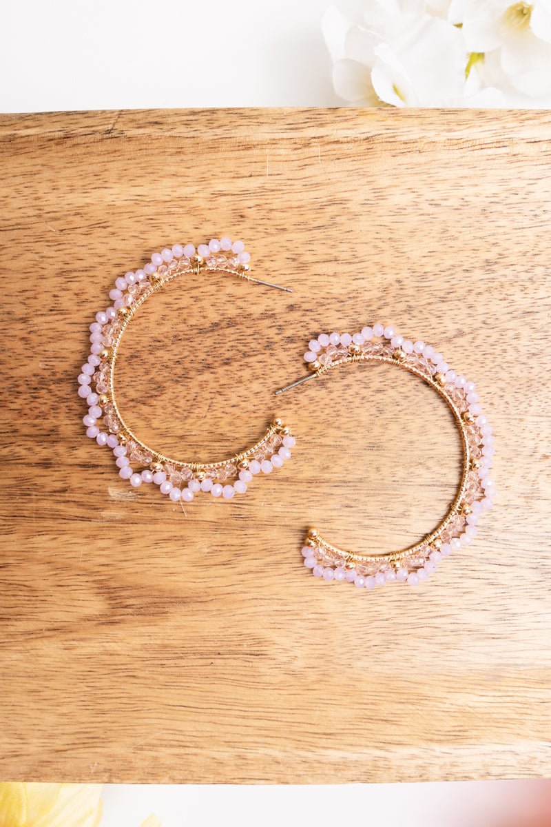 Nadia Light Pink Seed Bead Goldtone Hoop Earrings - Wholesale Accessory Market