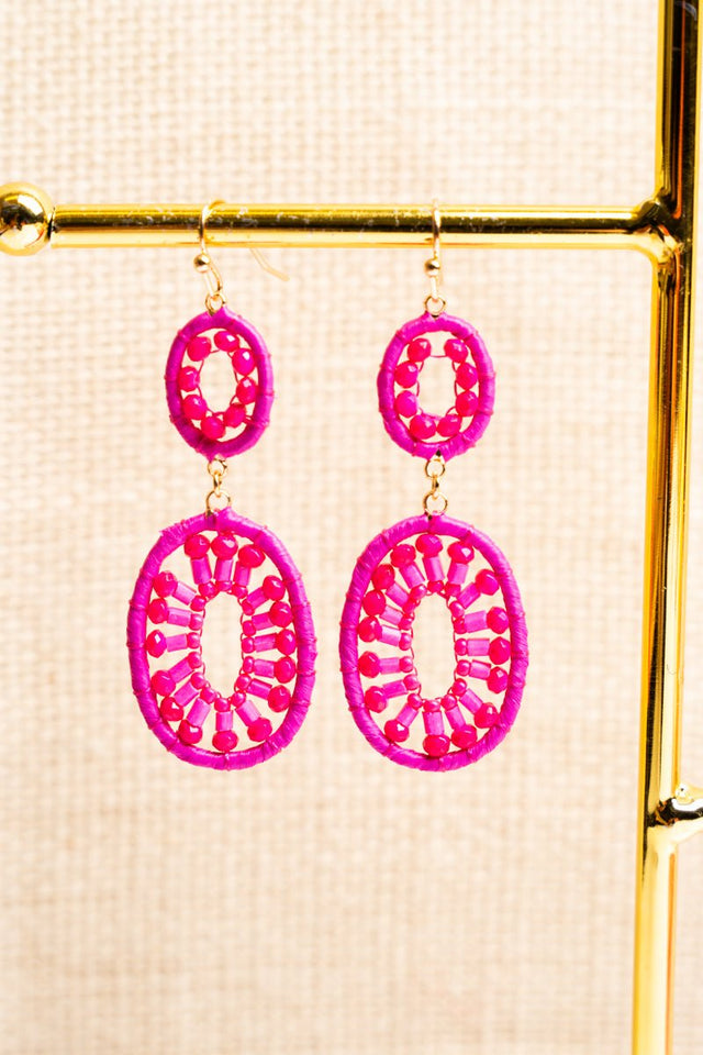 Emelia Hot Pink Rafia Goldtone Earrings - Wholesale Accessory Market