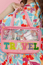 PREORDER! ETA 10/25 Chenille 'Travel' Light Pink and Clear Makeup Bag **SHIPPING EXPECTED TO BEGIN ON DATE 10/25** - Wholesale Accessory Market