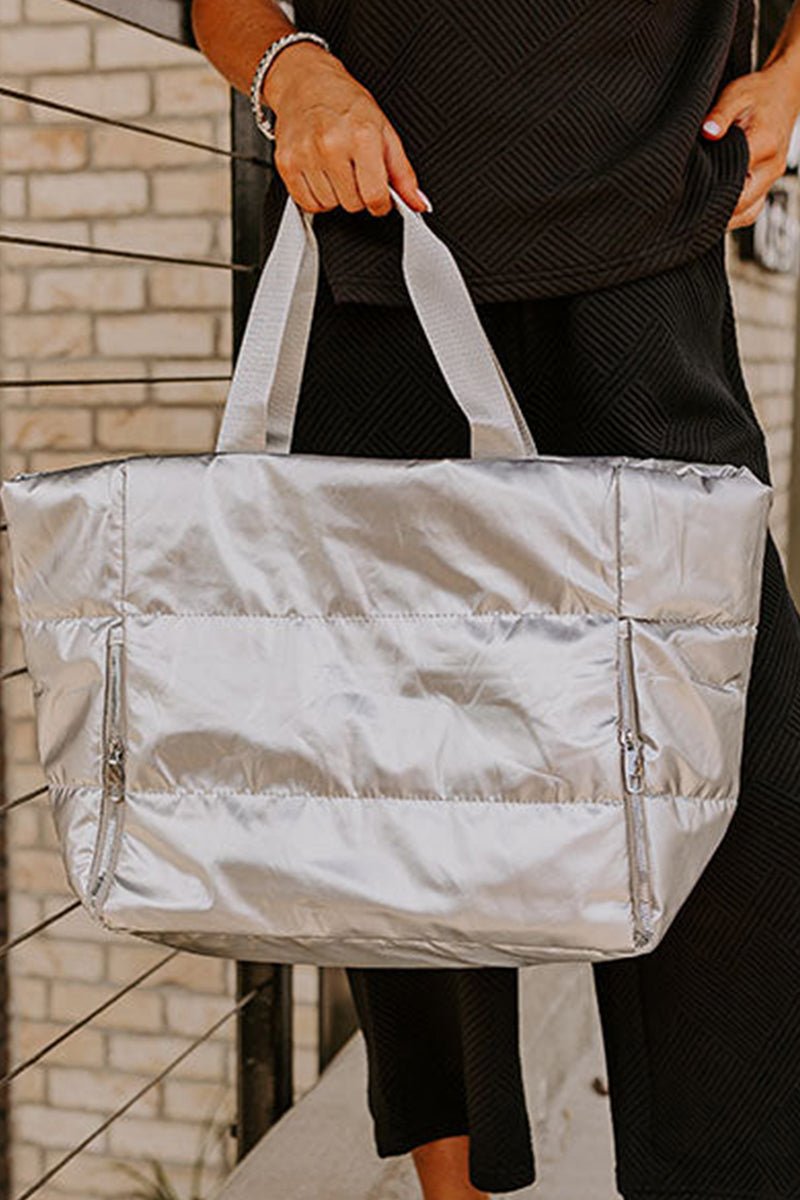 PRE - ORDER! ETA 10/25 Felicity Large Silver Puffy Tote Bag **SHIPPING EXPECTED TO BEGIN ON DATE 10/25** - Wholesale Accessory Market