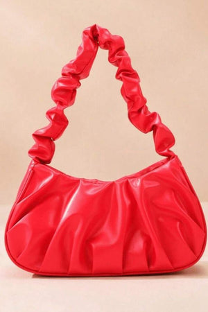 PRE - ORDER! ETA 10/25 Red Ruched Faux Leather Shoulder Bag **SHIPPING EXPECTED TO BEGIN ON DATE 10/25** - Wholesale Accessory Market