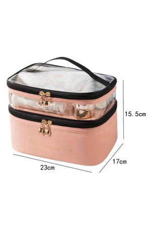 PREORDER! ETA 10/25 Pleasant Trip Beige Double Layer Cosmetic Case **SHIPPING EXPECTED TO BEGIN ON DATE 10/25** - Wholesale Accessory Market