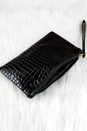 PREORDER! ETA 10/25 Black Croco Zipper Wristlet Clutch **SHIPPING EXPECTED TO BEGIN ON DATE 10/25** - Wholesale Accessory Market