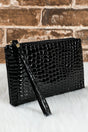 PREORDER! ETA 10/25 Black Croco Zipper Wristlet Clutch **SHIPPING EXPECTED TO BEGIN ON DATE 10/25** - Wholesale Accessory Market