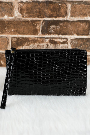 PREORDER! ETA 10/25 Black Croco Zipper Wristlet Clutch **SHIPPING EXPECTED TO BEGIN ON DATE 10/25** - Wholesale Accessory Market