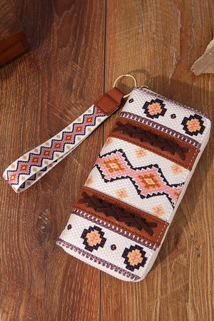 PREORDER! ETA 10/25 White Geo Print Faux Leather Wristlet Wallet **SHIPPING EXPECTED TO BEGIN ON DATE 10/25** - Wholesale Accessory Market